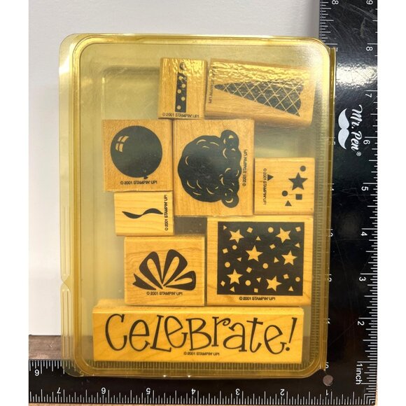 2001 STAMPIN' UP! Perfect Party Wood Mounted Rubber Stamp set of 9 ICE CREAM - Picture 1 of 3